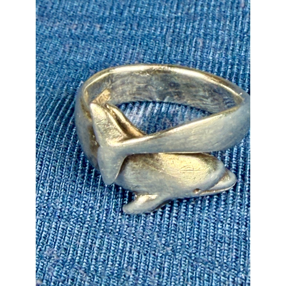 Vintage Sterling Silver Dolphin Wrap Bypass Ring Nautical Marine Jewelry 4.5